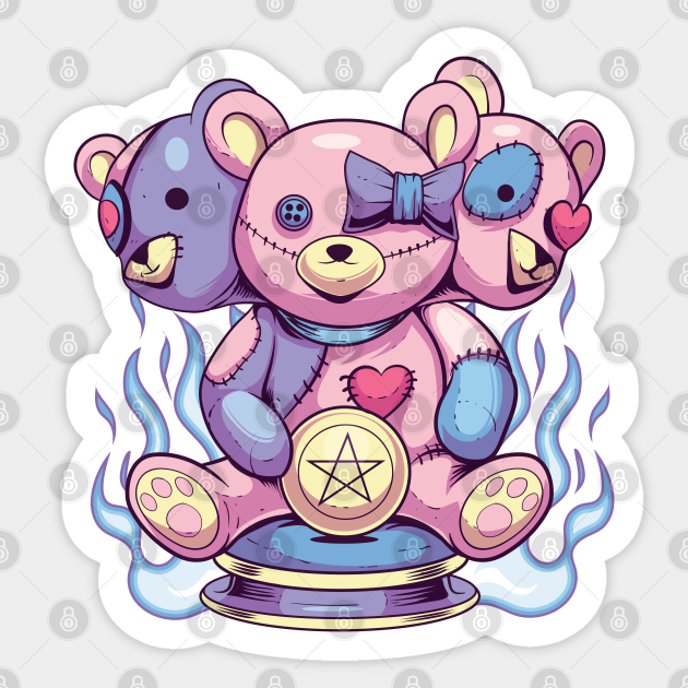 Pastel Goth 3 Headed Teddy Bear Kawaii Aesthetic Nu Goth Teddy Bear